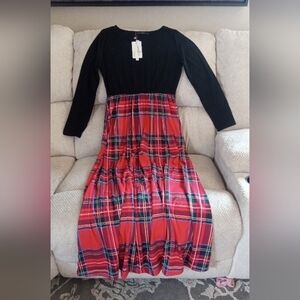 Black and Red Plaid Long Sleeve Dress By Merokeety Size XL